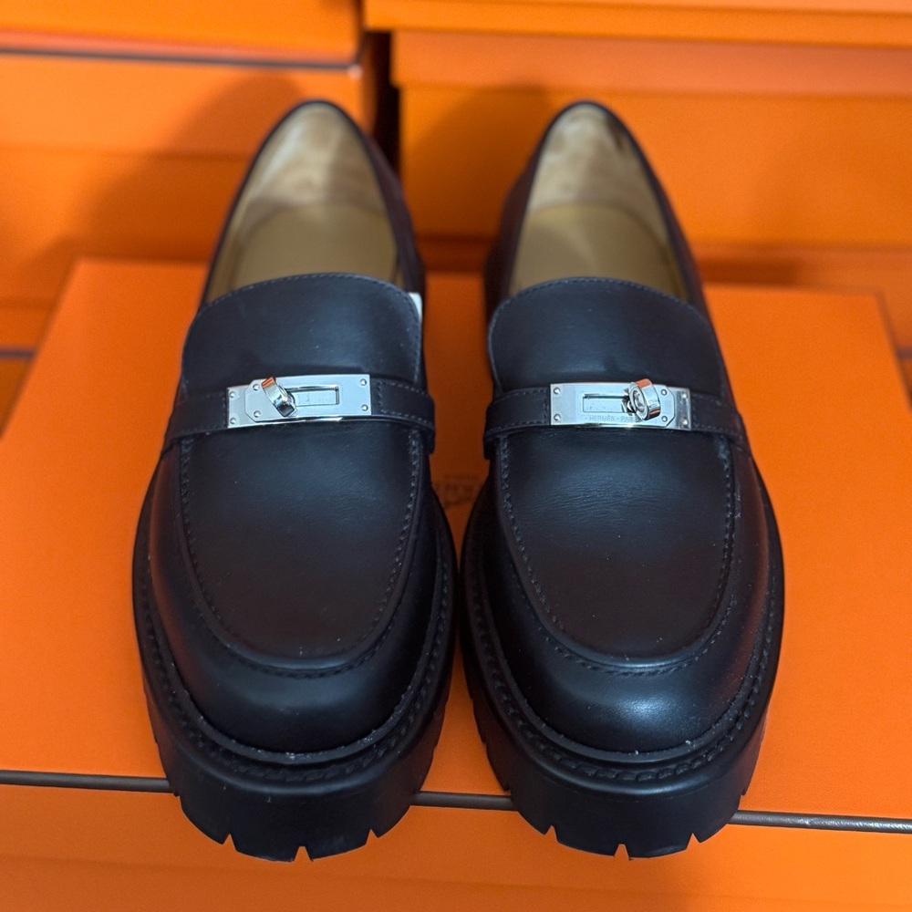 Hermes Icone Women’s Black Leather Loafer 36.5